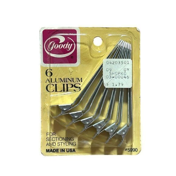 VTG 1977/1982 GOODY 6 ALUMINUM SECTIONING STYLING HAIR CLIPS #5990 USA Made NOS - Picture 1 of 2